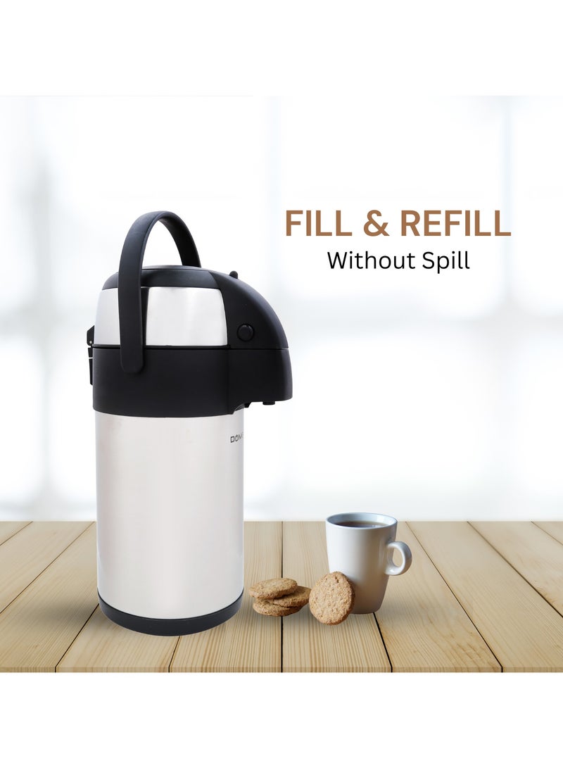 DOMEA Airpot Flask With Insulated Pump Action | Stainless Steel Leak Proof Thermal Flask| Hot And Cold Drink Dispenser | Perfect For Tea & Coffee | Portable, Keep 12 Hours Heat & 24 Hour Cold - Image 3