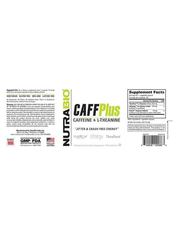 NutraBio CaffPlus, Dual Source Caffeine with Theanine for Healthy Energy Boost - 60 Vegetable Capsules - Image 3