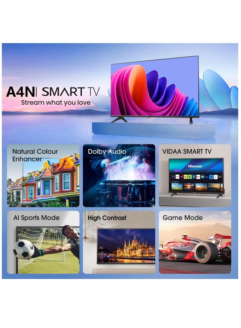 Hisense 32 Inch HD Smart LED TV With 60Hz, High Contrast, Natural Color Enhancer, Dolby Audio, VIDAA OS & AI Sport Mode 32A4N Black - Image 5