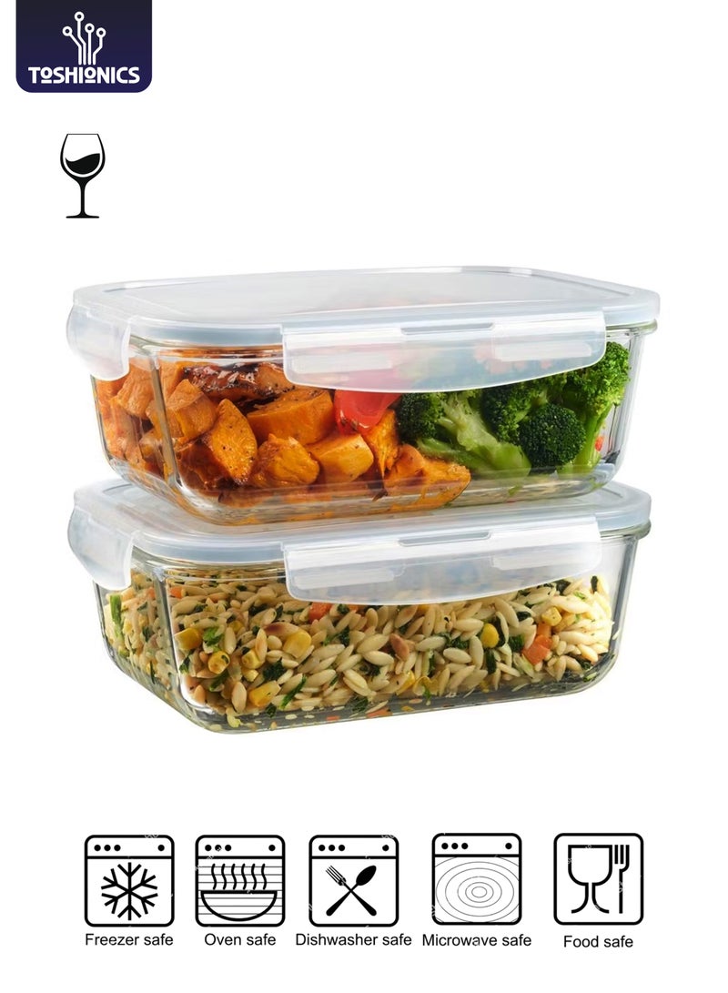 Toshionics Set of 2 Glass Food Containers with Airtight Lids – 1000 ml Each - Image 1