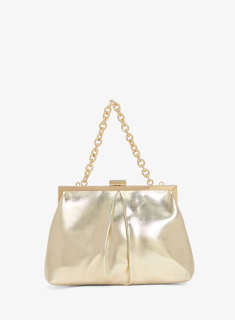 Khizana Metallic Clutch With Strap Gold