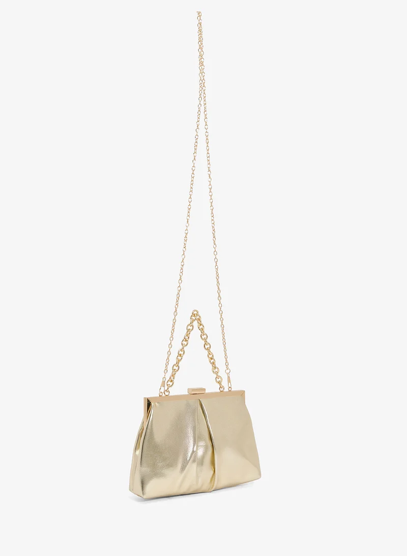 Khizana Metallic Clutch With Strap Gold