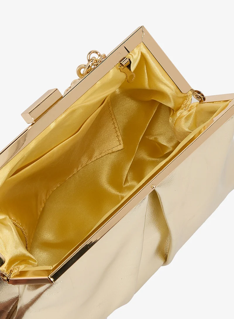 Khizana  Metallic Clutch With Strap Gold for Women | Best Price UAE