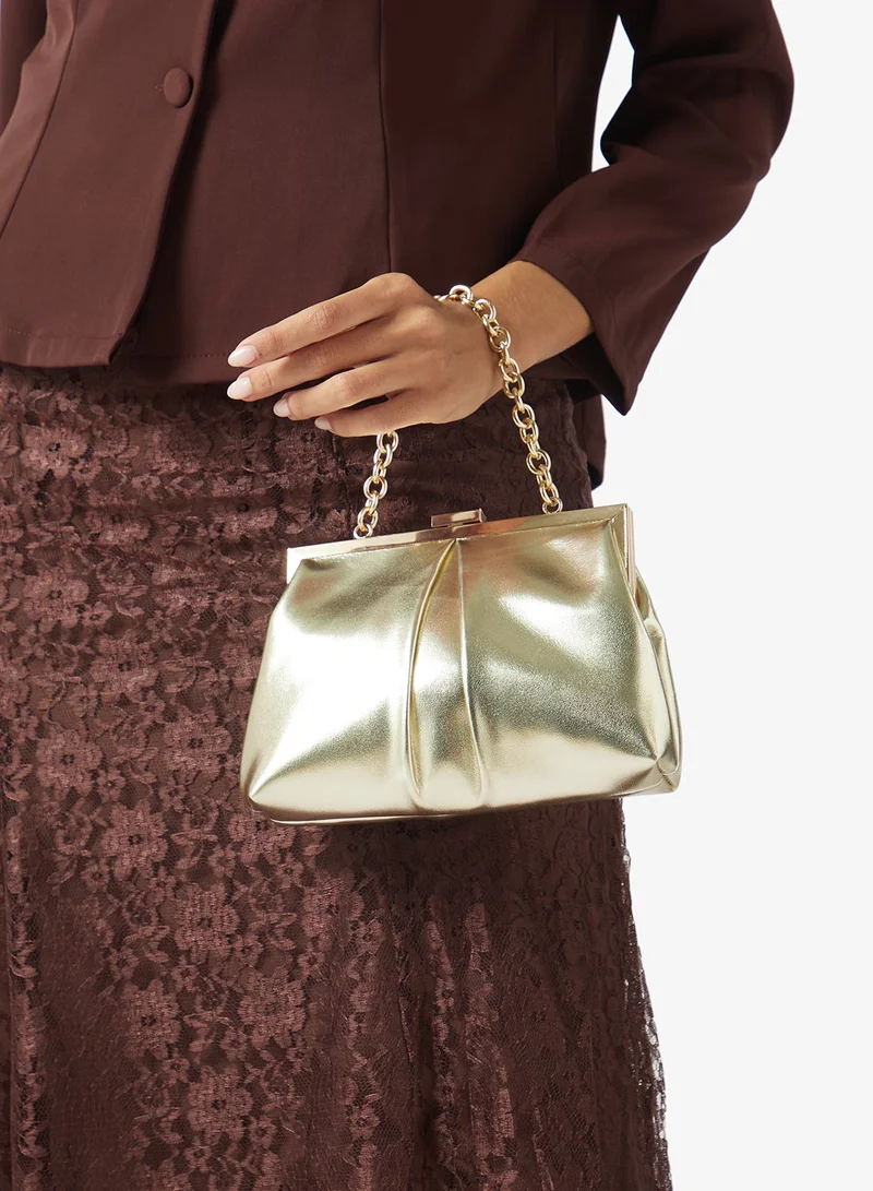 Khizana Metallic Clutch With Strap Gold