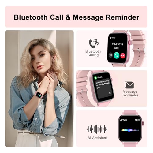 FTTMWTAG Smart Watch for Android iPhone-Call Receive/Dial/Read Message/AI Control-1.9" HD Screen-IP67 Waterproof Fitness Smartwatch-Blood Pressure/Heart Rate/SpO2/Sleep Monitor (Light Pink) - Image 2