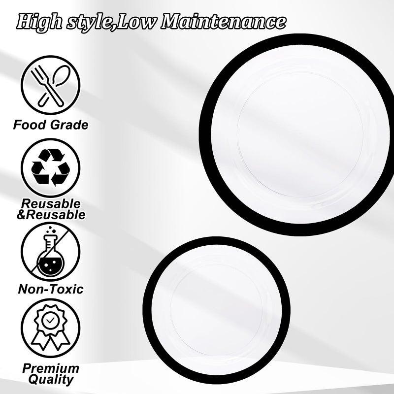 U-QE 120pcs Black Plates Disposable for Party - Clear Plastic Plates Disposable Heavy Duty - Plastic Party Plates Including 60 Dinner Plates 10  & 60 Appetizer/Dessert Plates 7""  Perfect for Easter - Image 2
