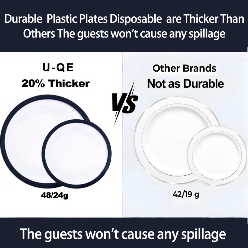 U-QE 120pcs Black Plates Disposable for Party - Clear Plastic Plates Disposable Heavy Duty - Plastic Party Plates Including 60 Dinner Plates 10  & 60 Appetizer/Dessert Plates 7""  Perfect for Easter - Image 3