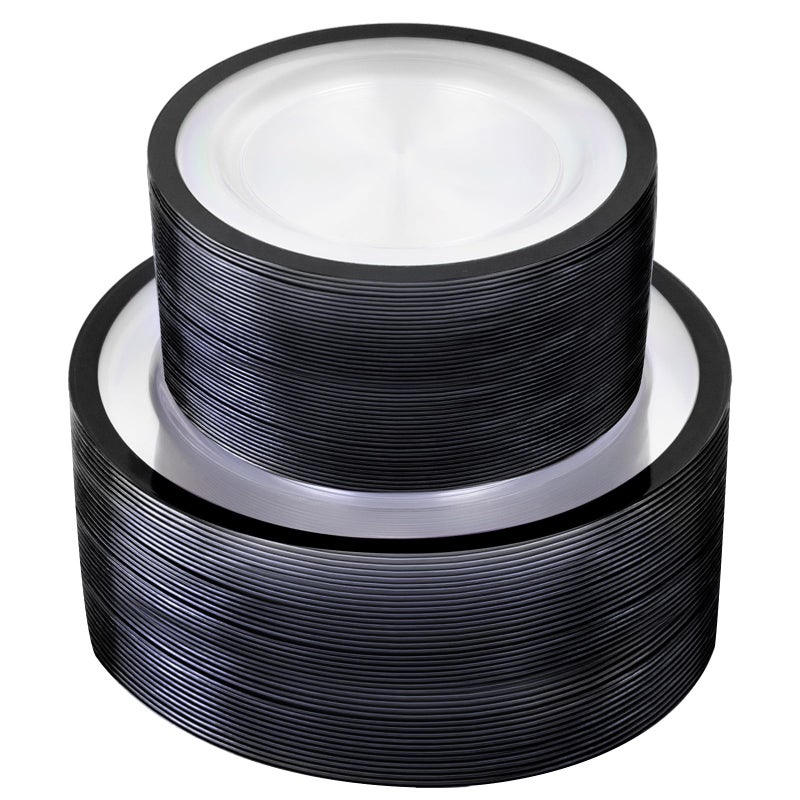 U-QE 120pcs Black Plates Disposable for Party - Clear Plastic Plates Disposable Heavy Duty - Plastic Party Plates Including 60 Dinner Plates 10  & 60 Appetizer/Dessert Plates 7""  Perfect for Easter - Image 1