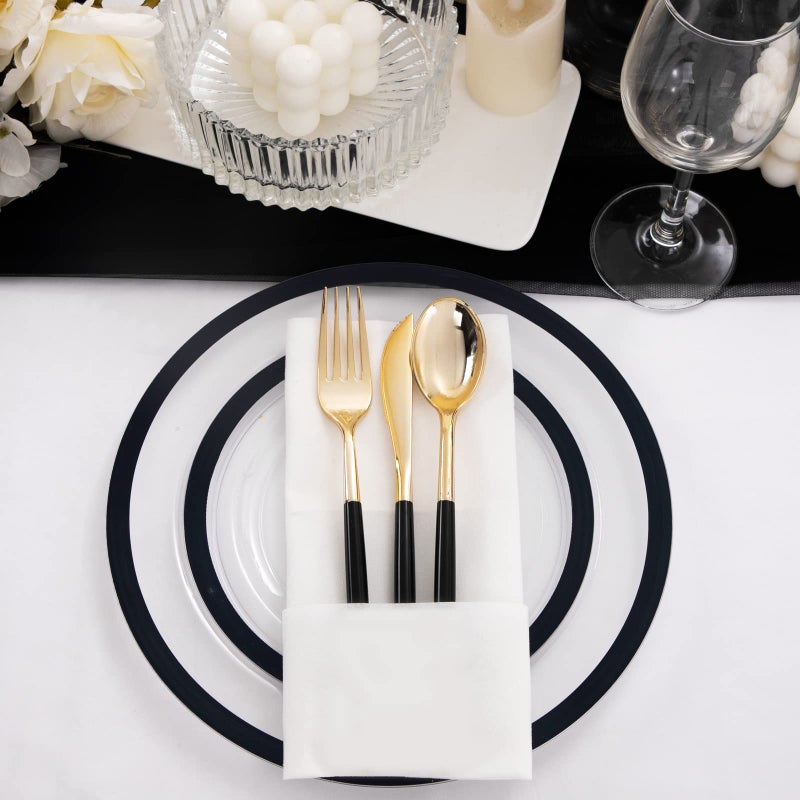 U-QE 120pcs Black Plates Disposable for Party - Clear Plastic Plates Disposable Heavy Duty - Plastic Party Plates Including 60 Dinner Plates 10  & 60 Appetizer/Dessert Plates 7""  Perfect for Easter - Image 4