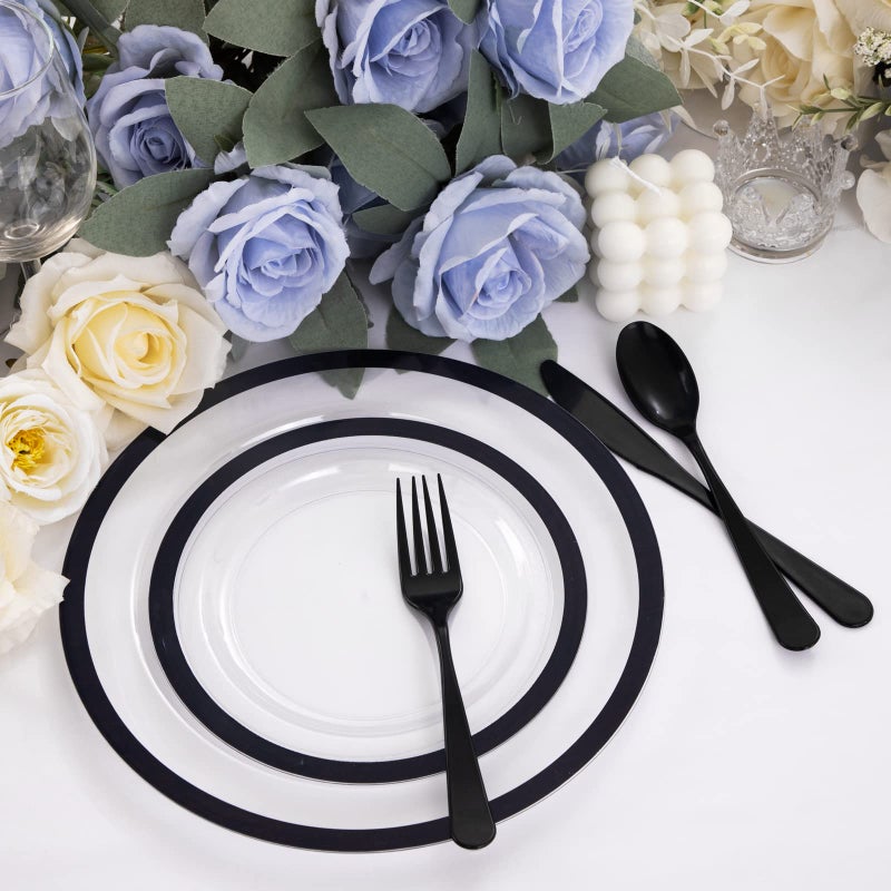 U-QE 120pcs Black Plates Disposable for Party - Clear Plastic Plates Disposable Heavy Duty - Plastic Party Plates Including 60 Dinner Plates 10  & 60 Appetizer/Dessert Plates 7""  Perfect for Easter - Image 5