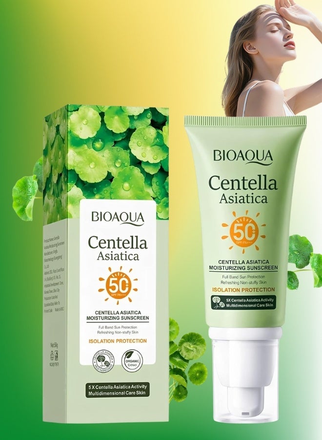 BIOAQUA 50g Centella Asiatice Moisturizing Sunscreen SPF 50 with Nicotinamide Korean Moisturizing Sunscreen Nourishing Refreshing Centella Moisturizing Cream UV Protection Face Cream - Image 1