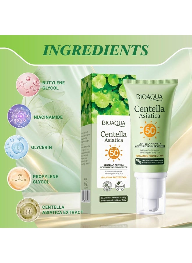 BIOAQUA 50g Centella Asiatice Moisturizing Sunscreen SPF 50 with Nicotinamide Korean Moisturizing Sunscreen Nourishing Refreshing Centella Moisturizing Cream UV Protection Face Cream - Image 2