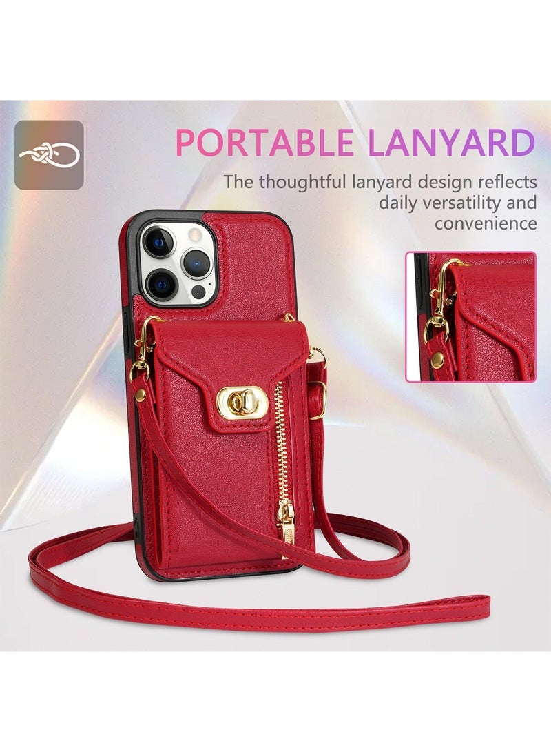 Crossbody Wallet Case for iPhone 15 Pro Max Back Cover with RFID Blocking Card Slot Phone Holder, Magnetic Flip Purse Case Protector PU Leather Zipper Handbag with Lanyard Strap  - Image 5