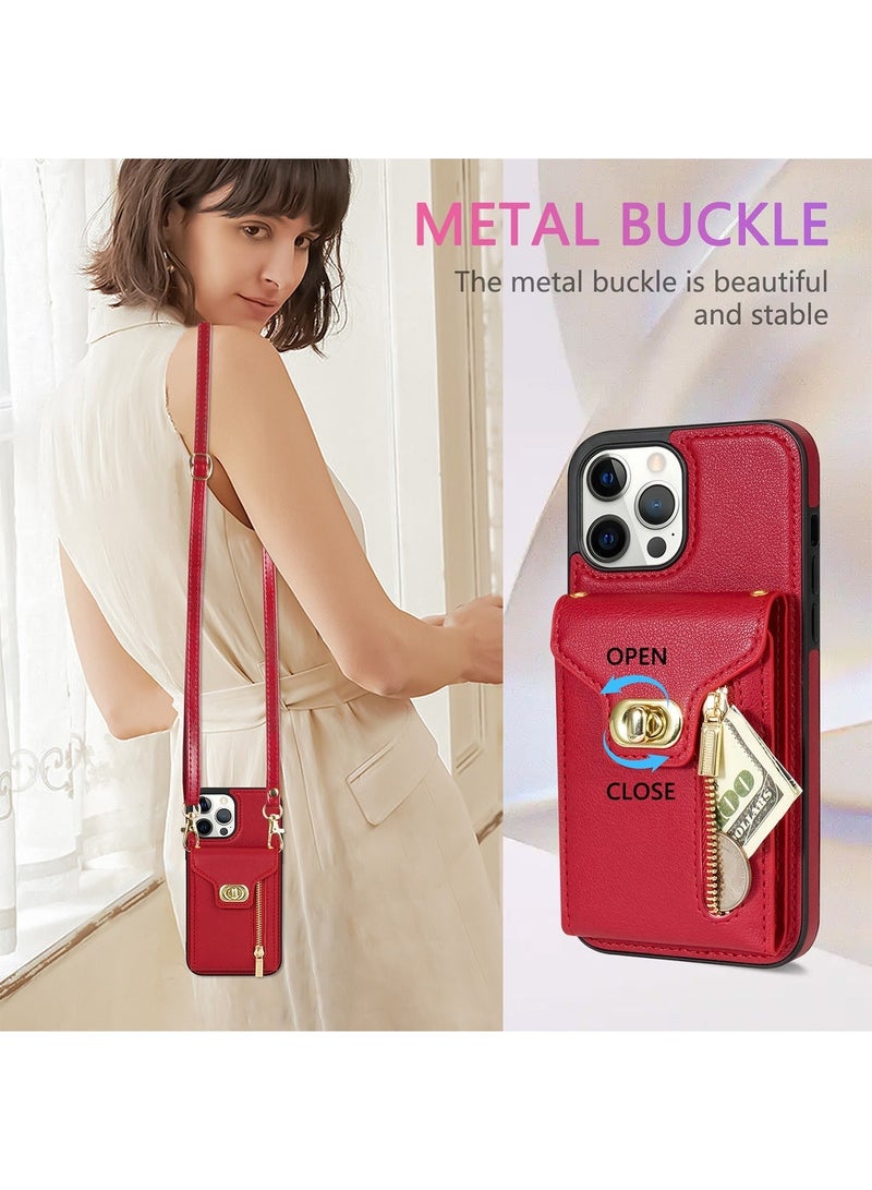 Crossbody Wallet Case for iPhone 15 Pro Max Back Cover with RFID Blocking Card Slot Phone Holder, Magnetic Flip Purse Case Protector PU Leather Zipper Handbag with Lanyard Strap  - Image 4