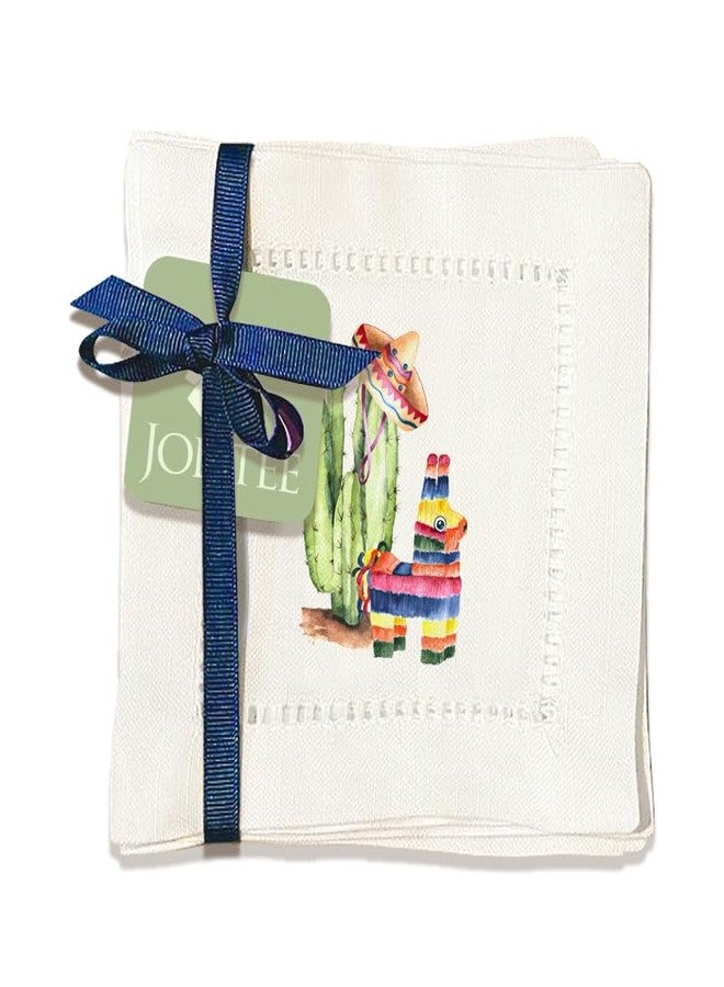 Jolitee Decorative Hemstitch Cocktail Napkins, 6"x6" Washable Linen-Like Cloth Napkins, Handmade for Entertaining and Everyday Use (Cinco De Mayo) - Image 1