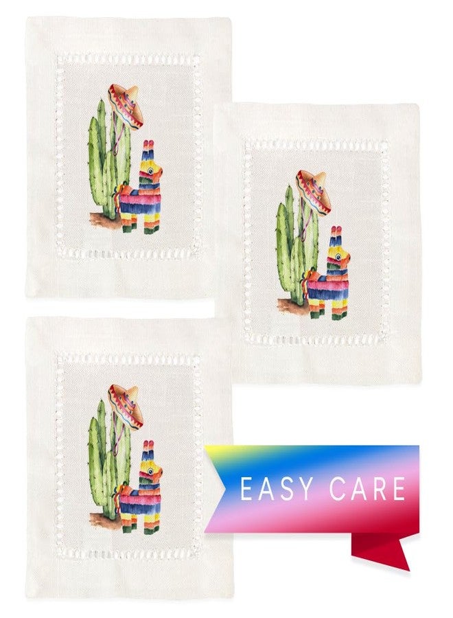 Jolitee Decorative Hemstitch Cocktail Napkins, 6"x6" Washable Linen-Like Cloth Napkins, Handmade for Entertaining and Everyday Use (Cinco De Mayo) - Image 3