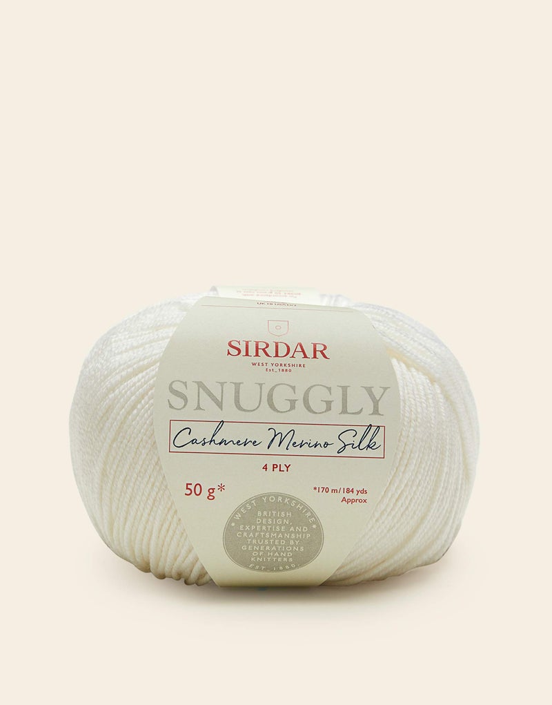 Sirdar Snuggly Cashmere Merino Silk 4 Ply 75 Extra Fine Merino 20 Silk 5 Cashmere Premium Yarn for Knitting and Crochet Snow Queen 302 50g