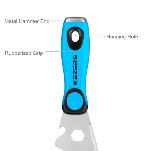 KEZERS 13-In-1 Painter’s Tool, 3" Stainless Steel Putty Knife Scraper, Paint Scraper Tool for Painting & Wood with Metal Hammer End, Multi-Use Drywall Paint Stripper Tool for Scraping Paint & Caulk - Image 3