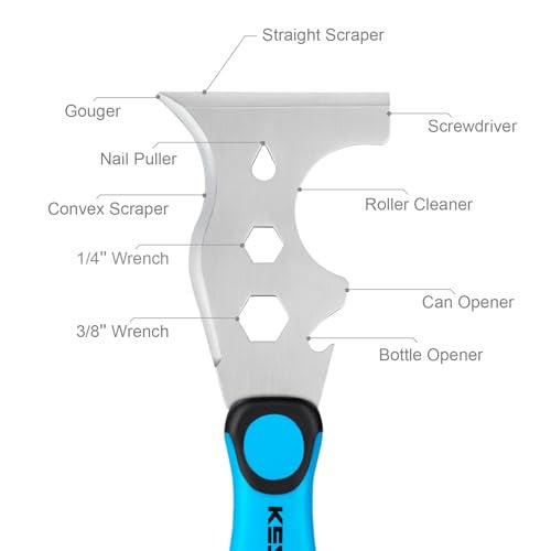 KEZERS 13-In-1 Painter’s Tool, 3" Stainless Steel Putty Knife Scraper, Paint Scraper Tool for Painting & Wood with Metal Hammer End, Multi-Use Drywall Paint Stripper Tool for Scraping Paint & Caulk - Image 2