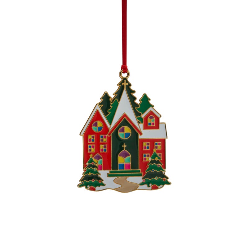 Wallace 2024 Gold Plated and Enameled Christmas Village Ornament - Church 1st Edition - Image 4