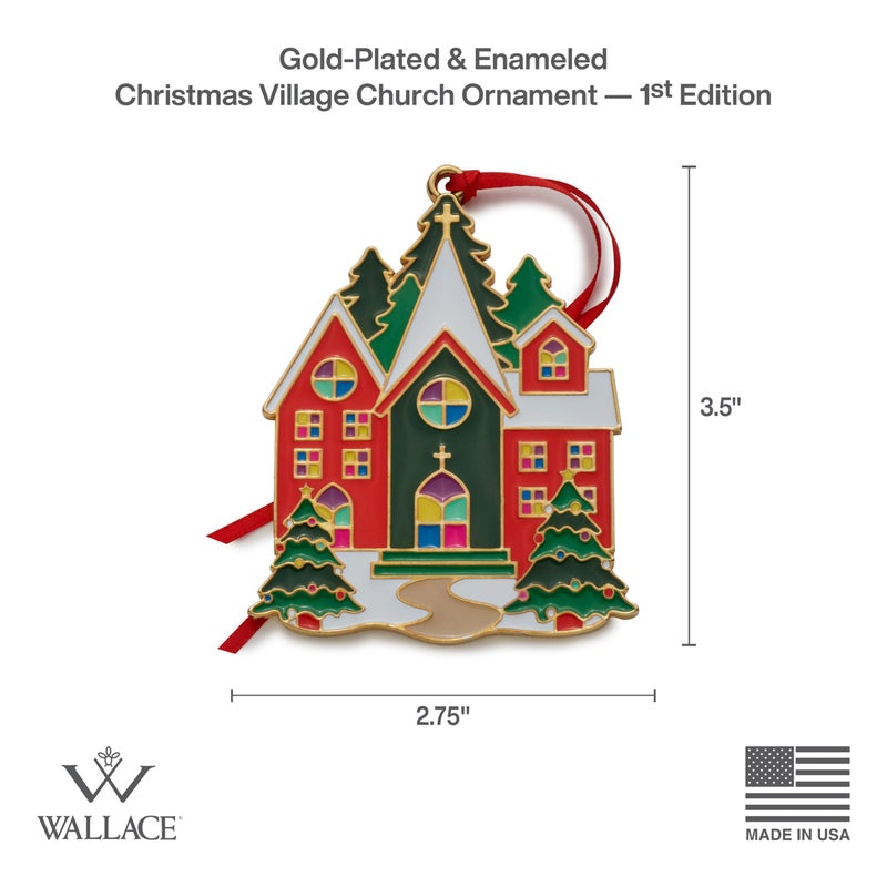 Wallace 2024 Gold Plated and Enameled Christmas Village Ornament - Church 1st Edition - Image 2
