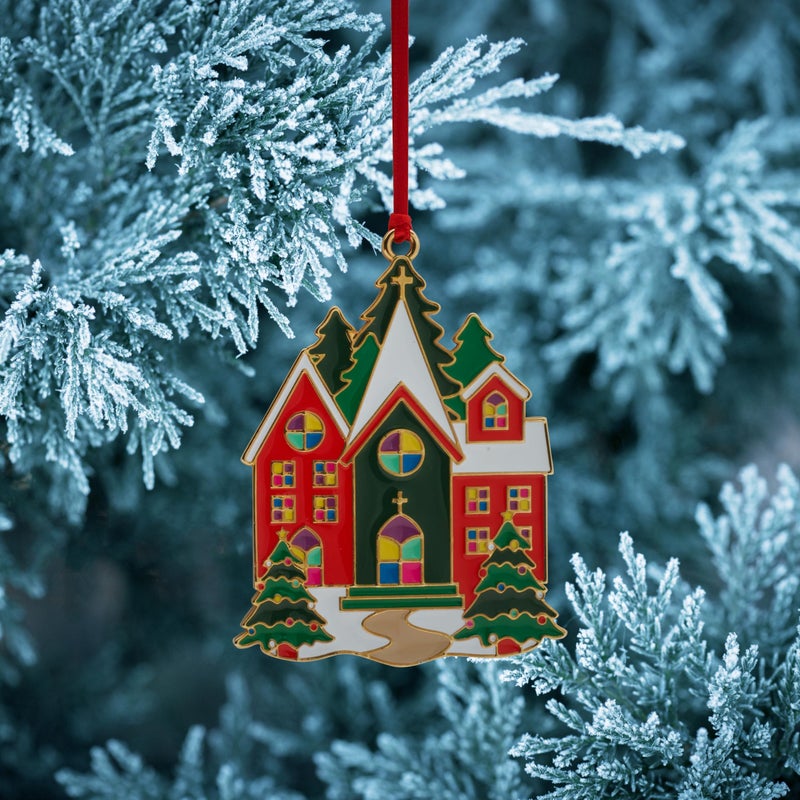 Wallace 2024 Gold Plated and Enameled Christmas Village Ornament - Church 1st Edition - Image 3
