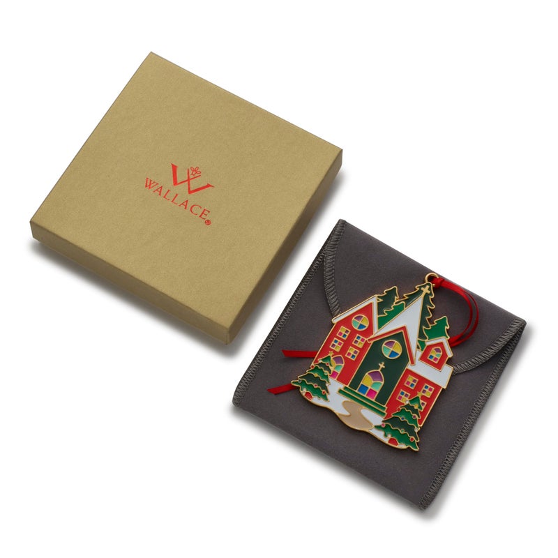 Wallace 2024 Gold Plated and Enameled Christmas Village Ornament - Church 1st Edition - Image 5