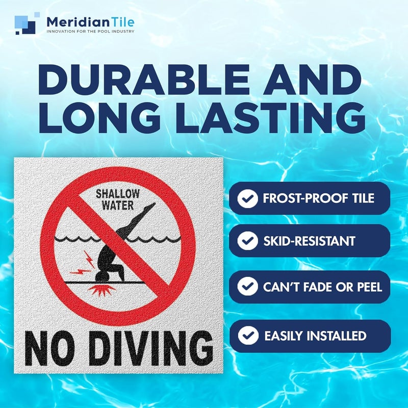 Aquatic Custom Tile - Ceramic No Diving Pool Sign, 5.8x5.8 Inches No Diving Signs, Abrasive Non-slip Finish No Diving Pool Markers, Swimming Pool Safety Signage for Concrete Deck, Made in USA - Image 2
