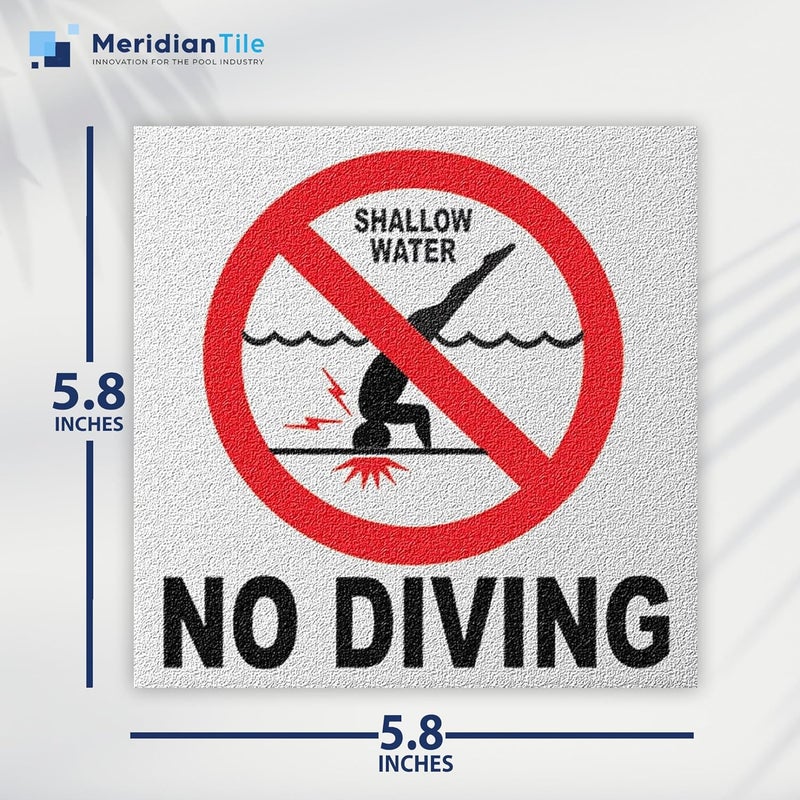 Aquatic Custom Tile - Ceramic No Diving Pool Sign, 5.8x5.8 Inches No Diving Signs, Abrasive Non-slip Finish No Diving Pool Markers, Swimming Pool Safety Signage for Concrete Deck, Made in USA - Image 3