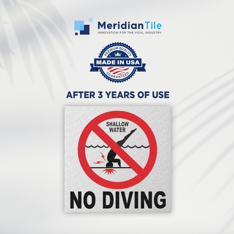 Aquatic Custom Tile - Ceramic No Diving Pool Sign, 5.8x5.8 Inches No Diving Signs, Abrasive Non-slip Finish No Diving Pool Markers, Swimming Pool Safety Signage for Concrete Deck, Made in USA - Image 4