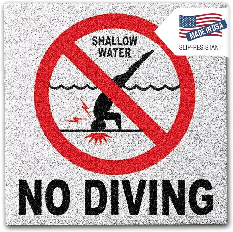 Aquatic Custom Tile - Ceramic No Diving Pool Sign, 5.8x5.8 Inches No Diving Signs, Abrasive Non-slip Finish No Diving Pool Markers, Swimming Pool Safety Signage for Concrete Deck, Made in USA - Image 1
