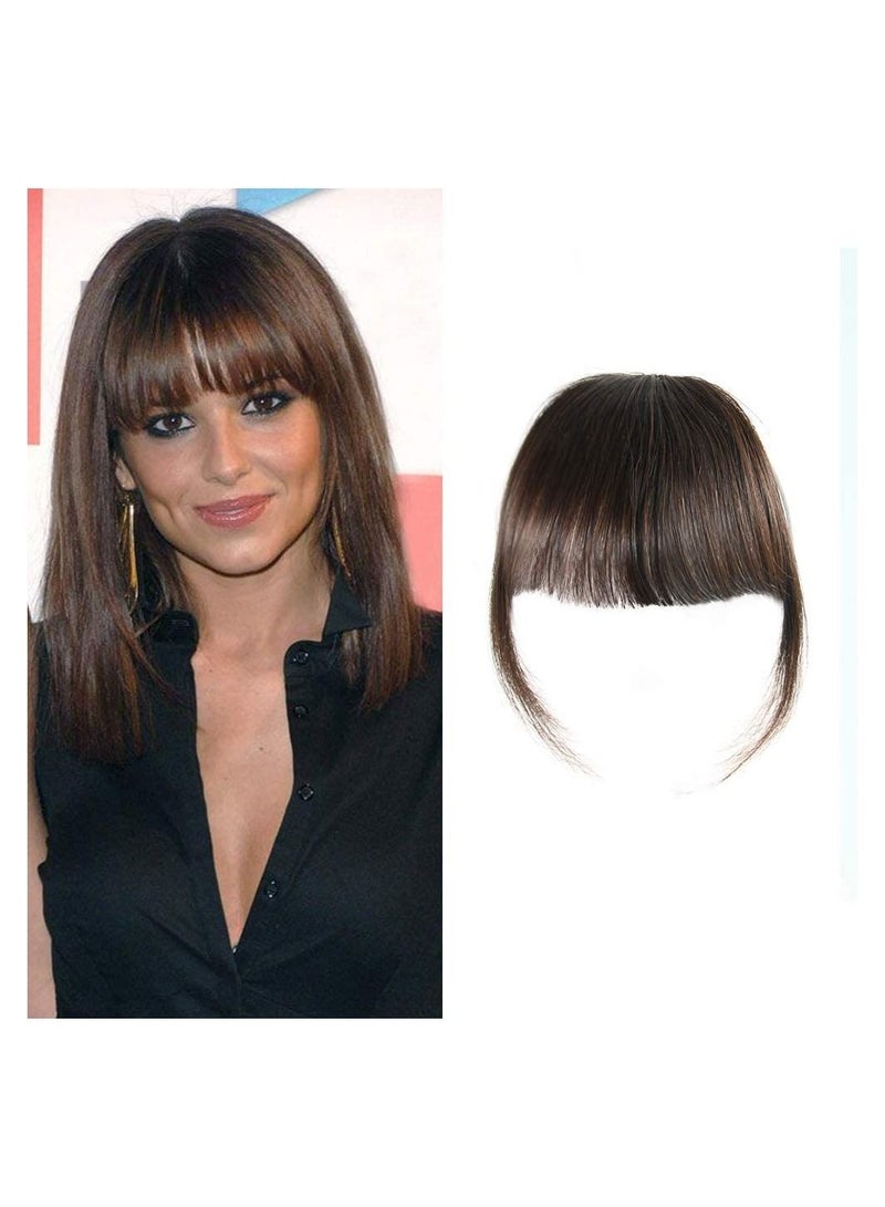 Estelle Natural Real Human Hair Fringe Hand Tied Bangs Fashion Clip in Hair Extension Wispy Bang Dark Brown Flat Bang With Temples - Image 1