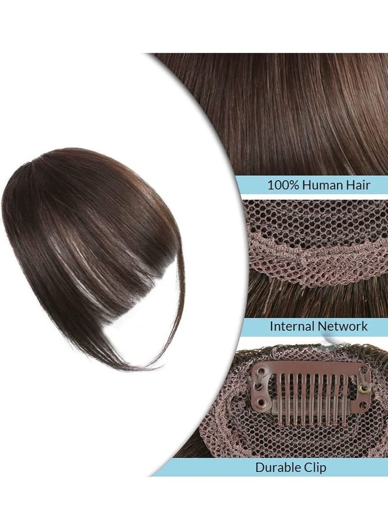 Estelle Natural Real Human Hair Fringe Hand Tied Bangs Fashion Clip in Hair Extension Wispy Bang Dark Brown Flat Bang With Temples - Image 4