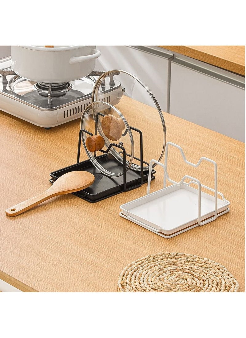 SYOSI - Pot Lid Holder, 2 Layers Pot Lid Organizer Multifunctional Lid and Spoon Rest Rack with Drip Tray for Pot Lids, Spatulas, Spoons, Cutting Boards - Image 1