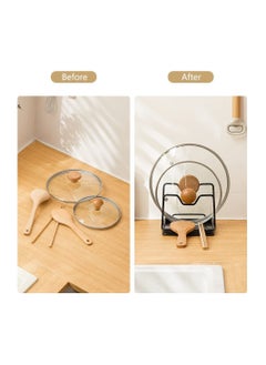 SYOSI Pot Lid Holder, 2 Layers Pot Lid Organizer Multifunctional Lid and Spoon Rest Rack with Drip Tray for Pot Lids, Spatulas, Spoons, Cutting Boards  - Image 4