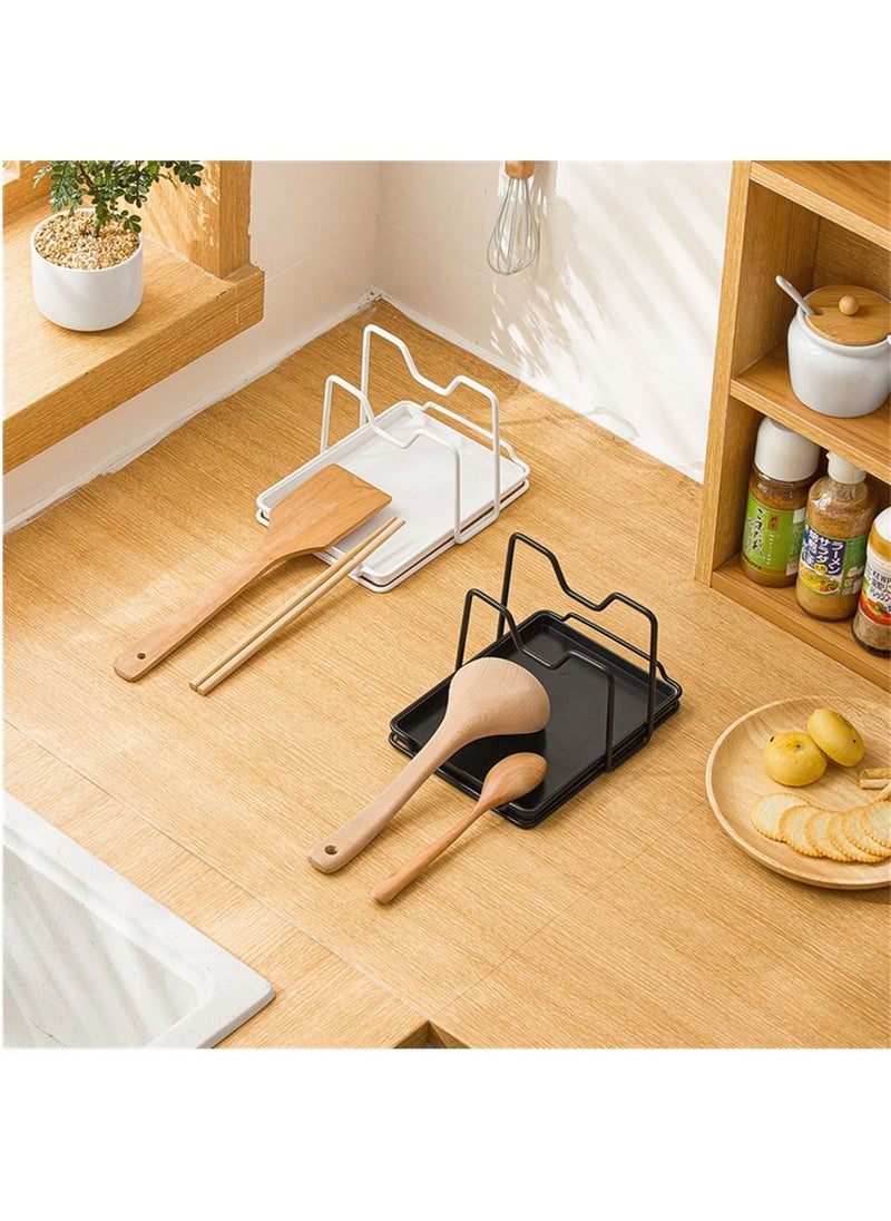 SYOSI - Pot Lid Holder, 2 Layers Pot Lid Organizer Multifunctional Lid and Spoon Rest Rack with Drip Tray for Pot Lids, Spatulas, Spoons, Cutting Boards - Image 1