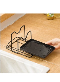 SYOSI Pot Lid Holder, 2 Layers Pot Lid Organizer Multifunctional Lid and Spoon Rest Rack with Drip Tray for Pot Lids, Spatulas, Spoons, Cutting Boards  - Image 5