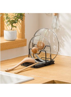SYOSI Pot Lid Holder, 2 Layers Pot Lid Organizer Multifunctional Lid and Spoon Rest Rack with Drip Tray for Pot Lids, Spatulas, Spoons, Cutting Boards  - Image 2