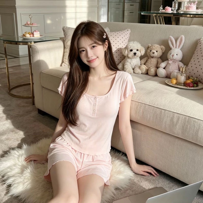 Women's Modal Pyjama Set with Padded Bra, Short Sleeve - Image 1