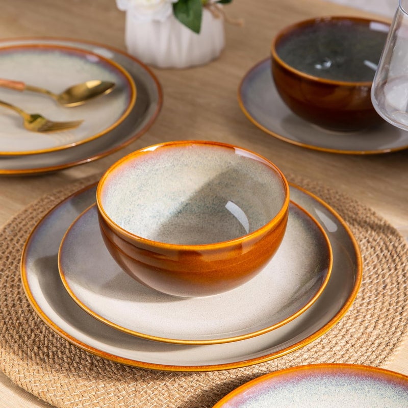 LERATIO Ceramic Dinnerware Sets for 4 Coupe Plates and Bowls SetsHighly Chip and Crack Resistant  Dishwasher  Microwave  Oven Safe Dishes setReactive Glaze Dinnerware Service for 412pcs - Image 4