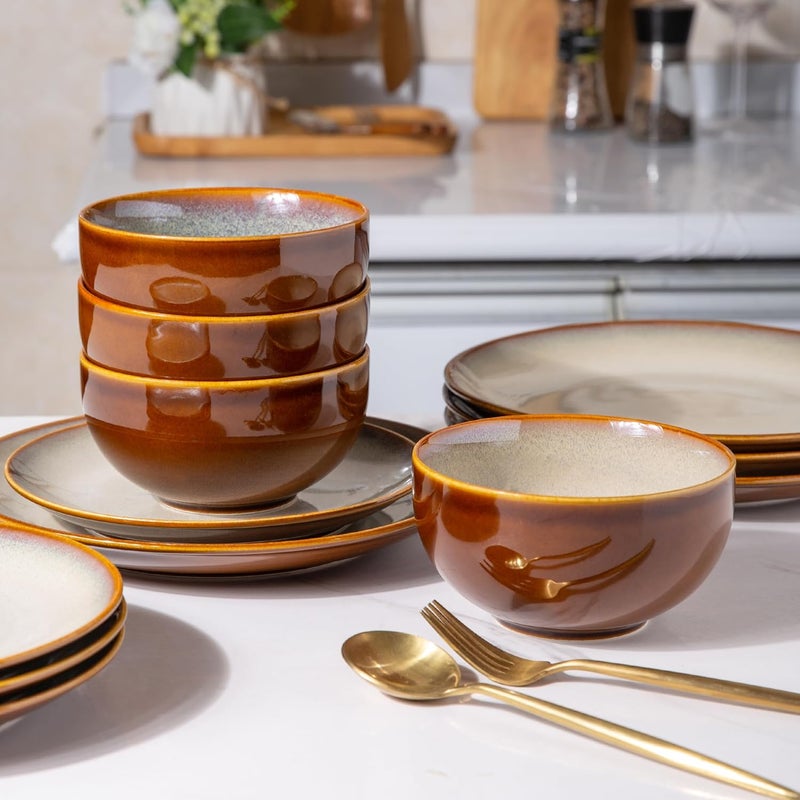 LERATIO Ceramic Dinnerware Sets for 4 Coupe Plates and Bowls SetsHighly Chip and Crack Resistant  Dishwasher  Microwave  Oven Safe Dishes setReactive Glaze Dinnerware Service for 412pcs - Image 2