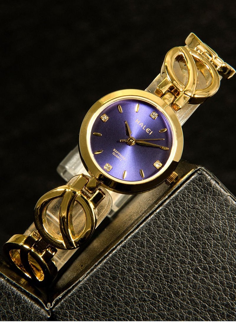 هالي ساعة HALEI نسائية فاخرة على شكل إسوارة - ميناء شمسي صغير على الطريقة الكورية - ساعة معصم من الفولاذ المقاوم للصدأ مضادة للماء - إكسسوار موضة ذهب وردي - Image 4