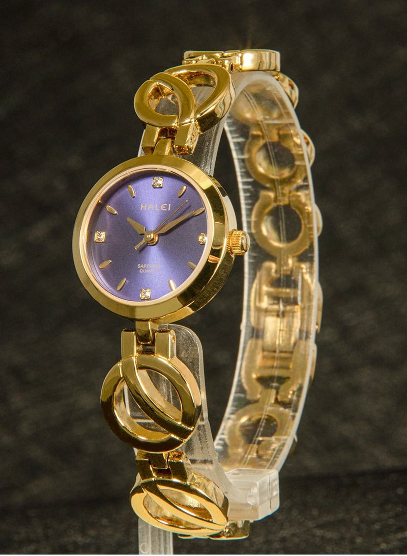 هالي ساعة HALEI نسائية فاخرة على شكل إسوارة - ميناء شمسي صغير على الطريقة الكورية - ساعة معصم من الفولاذ المقاوم للصدأ مضادة للماء - إكسسوار موضة ذهب وردي - Image 3