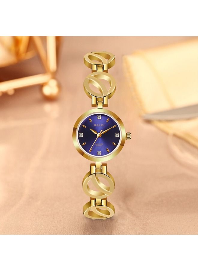 هالي ساعة HALEI نسائية فاخرة على شكل إسوارة - ميناء شمسي صغير على الطريقة الكورية - ساعة معصم من الفولاذ المقاوم للصدأ مضادة للماء - إكسسوار موضة ذهب وردي - Image 1