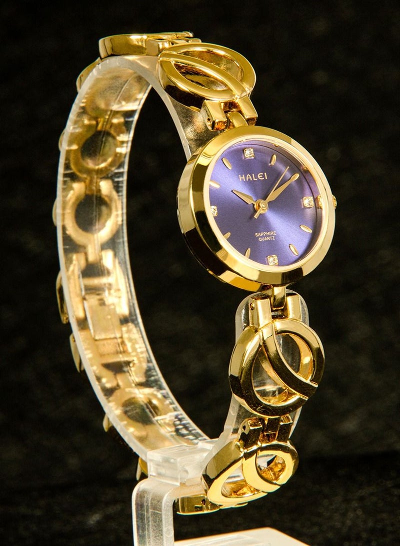 هالي ساعة HALEI نسائية فاخرة على شكل إسوارة - ميناء شمسي صغير على الطريقة الكورية - ساعة معصم من الفولاذ المقاوم للصدأ مضادة للماء - إكسسوار موضة ذهب وردي - Image 2