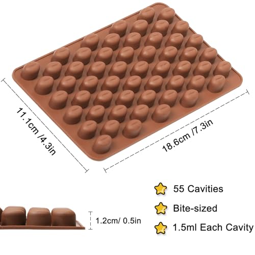 Amyandone Mini Coffee Bean Molds, 55 Cavities Silicone Chocolate Mold with Coffee Bean Shape, Food Grade Mini Silicone Mold for Homemade Sugar Free Chocolate Chips/Snacks/Cake Décor, 2 PCS - Image 2