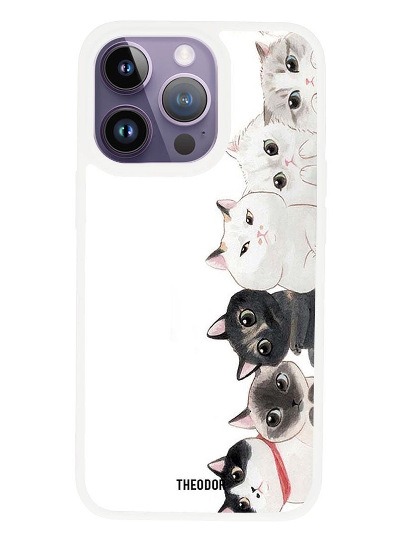 Theodor Protective Case Anti Scratch Shock Proof Cover For APPLE IPHONE 14 PRO MAX Cute Cats (White Bumper) - Image 1