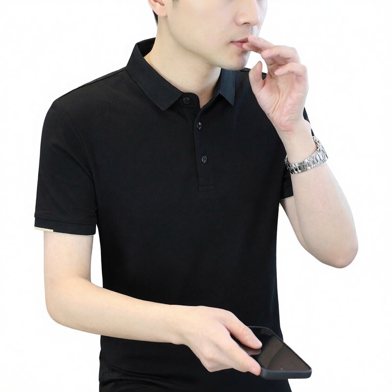Men's Summer Cotton Pique Embroidered Casual T-Shirt