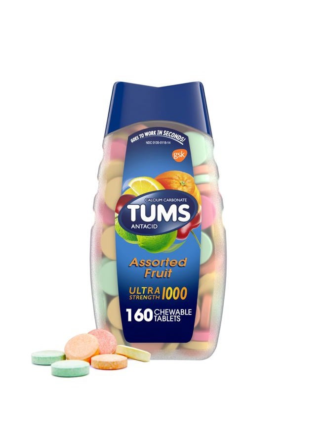 TUMS Ultra Strength Antacid Tablets for Chewable Heartburn Relief and Acid Indigestion Relief, Assorted Fruit - 160 Count  - Image 1