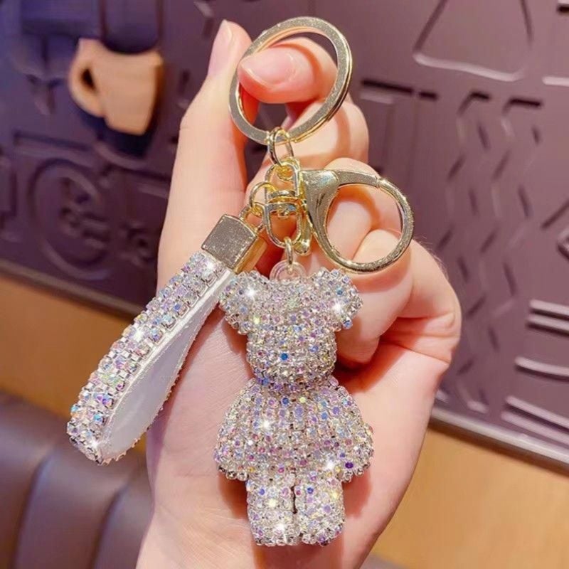 Diamond Bear Keychain Creative Diamond Bear Doll Keychain  white - Image 3